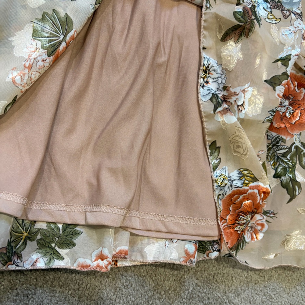 NWT Baltic Born SzSm taupe/peach/gold/floral tiered dress - Picture 6 of 15